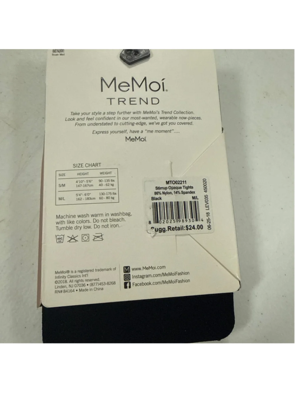 Women's MeMoi Stirrup Opaque Tights, Black, Size M/L